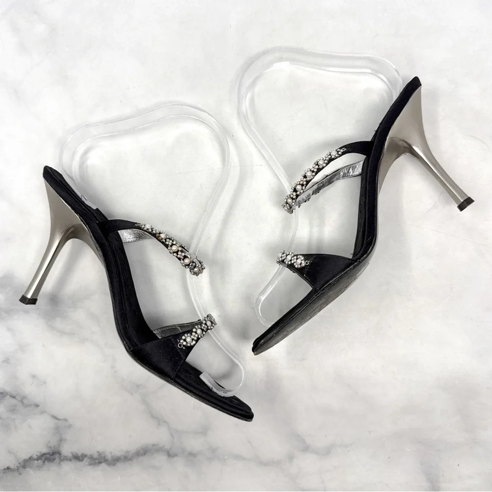 Giuseppe Zanotti Vicini Vintage Y2K Silk Satin Rhinestone Slide Mule Sandal Heel